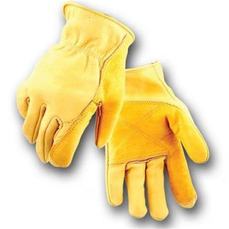LUCAS JACKSON Mens Cowhide Double Palmed Work Glove; Yellow - Large LU705556